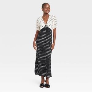 A New Day Black and White Polka Dot Midi Dress